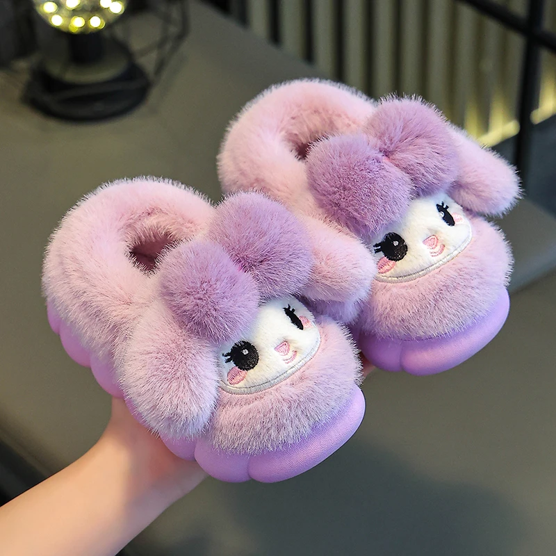 儿童棉鞋秋冬季女童卡通居家室内毛毛鞋小女孩保暖宝宝包跟棉拖鞋
