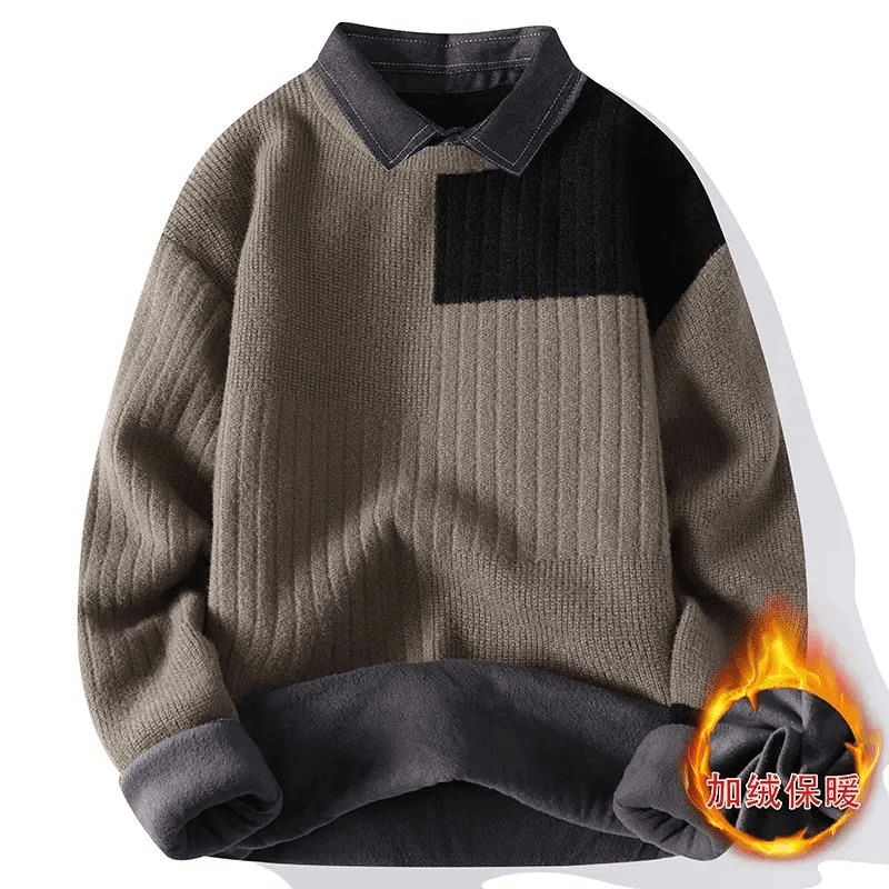 毛衣男款冬季衬衫领休闲卫衣男加绒保暖针织衫线衣加厚男士打底衫