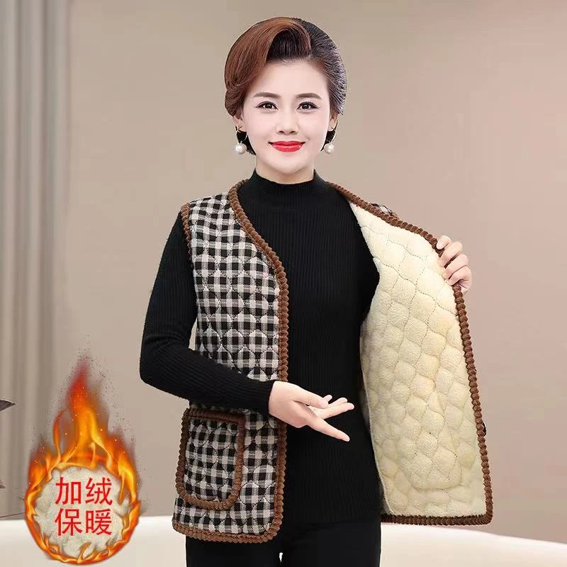 秋冬新款  洋气妈妈加绒加厚百搭马甲坎肩妈妈装外穿保暖冬季
