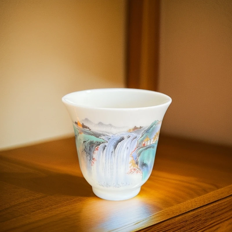 德化白瓷羊脂玉珐琅彩客人喝茶杯闻香品茗杯简约功夫茶具青花单杯