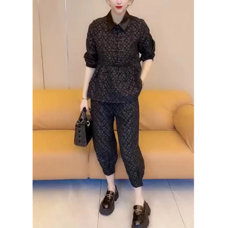 2024春季新款气质轻奢网红百搭时尚重工压花套装复古盘扣显瘦女装