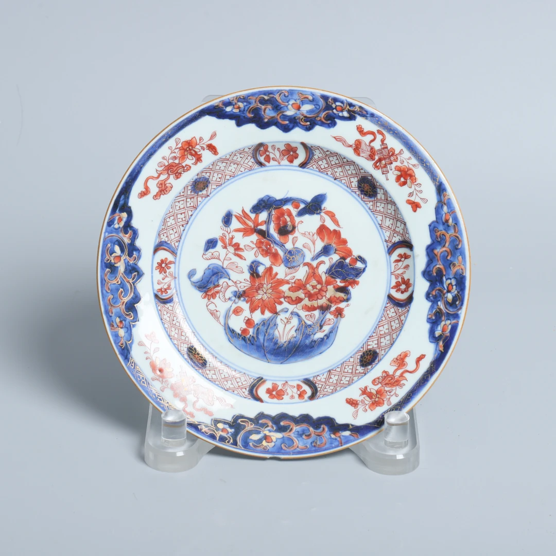 古董青花矾红描金花卉纹盘康熙/收藏/传承/瓷器/艺术M23LY05FC66