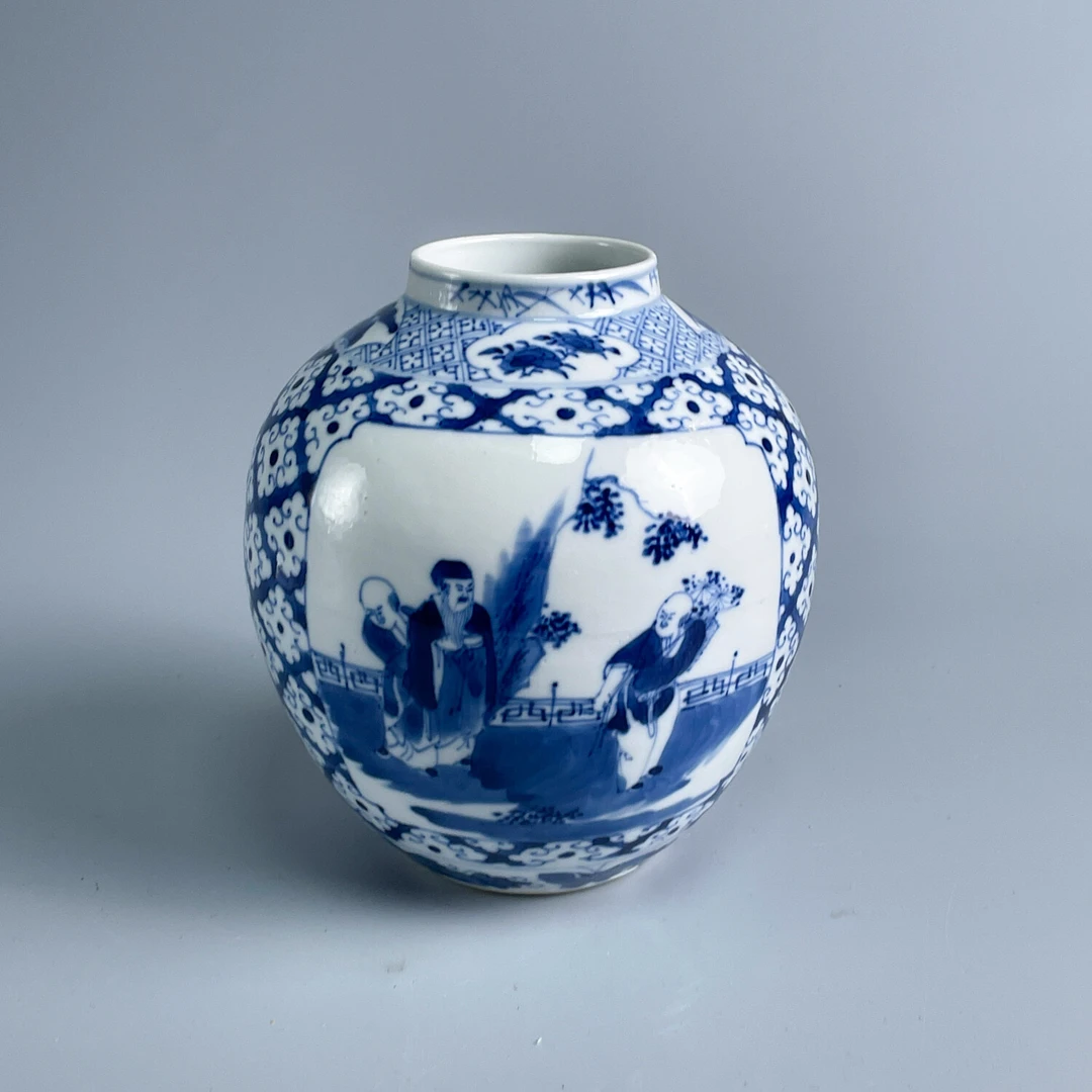 瓷器/古董光绪青花人物故事罐M2XK6003E29古玩/收藏/文物/绣花张