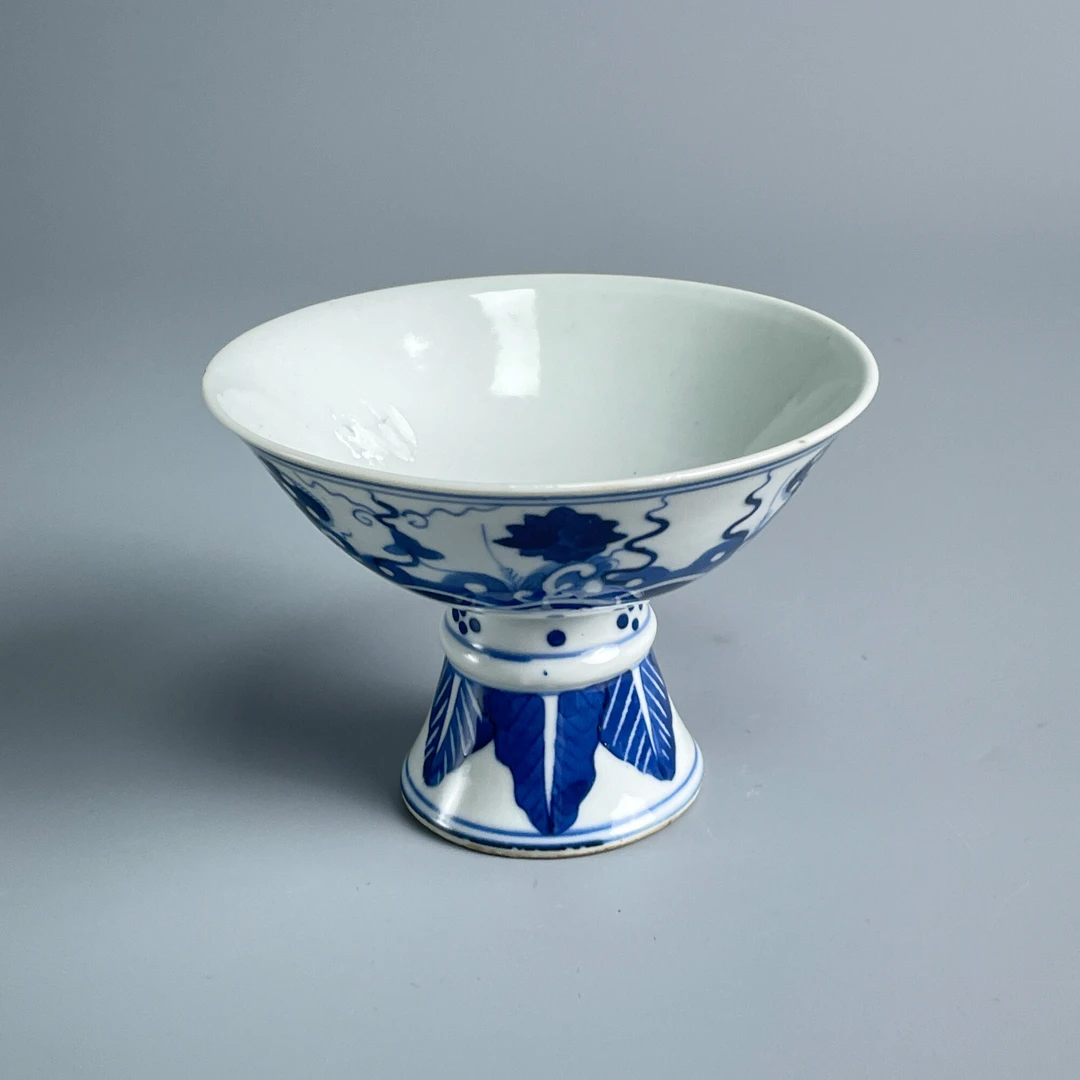 瓷器/古董清光绪青花花卉高足碗-M2XKL000558/收藏/文物/绣花张