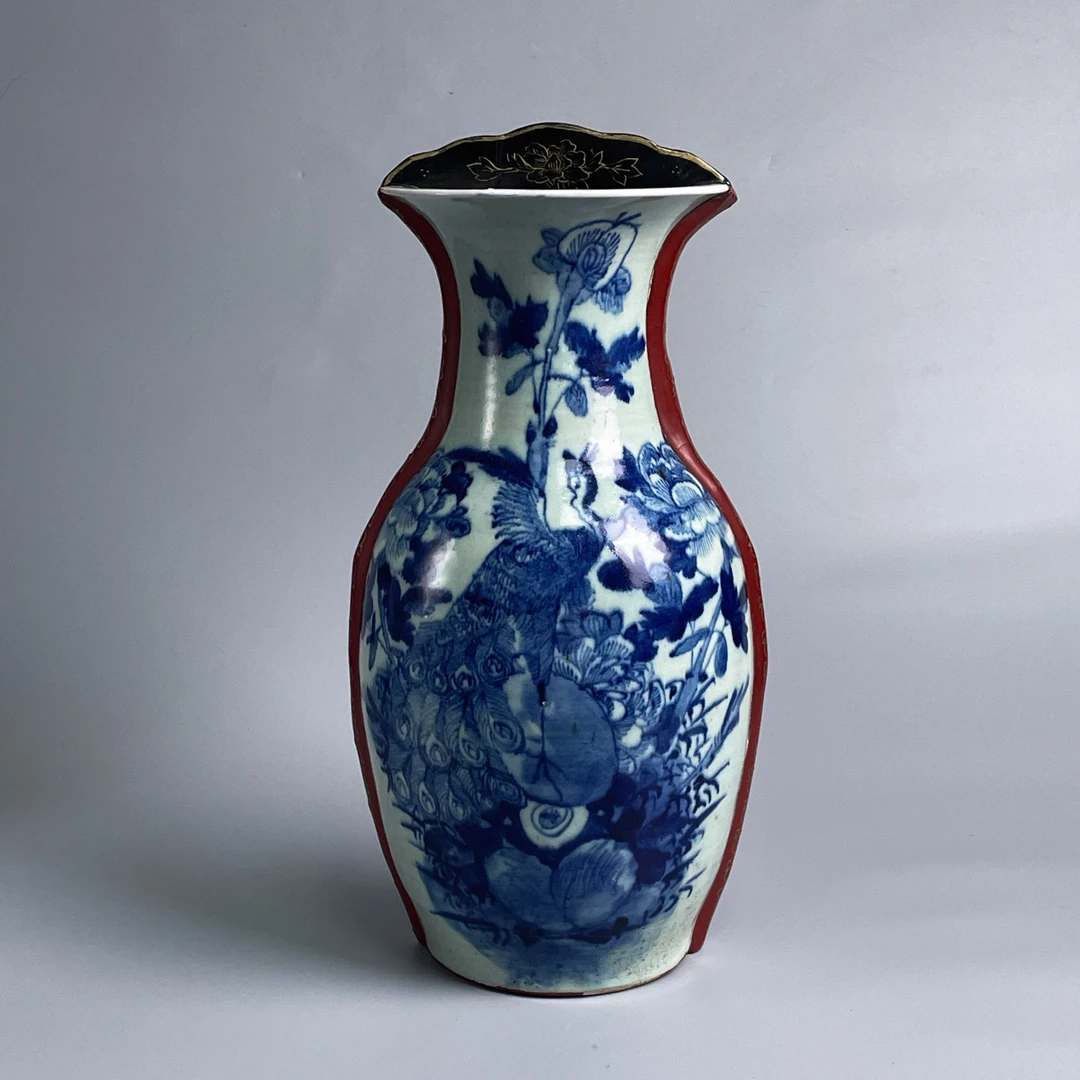 瓷器/古董 光绪 青釉青花花鸟壁瓶M2XE9005F86/古玩/文物/绣花张