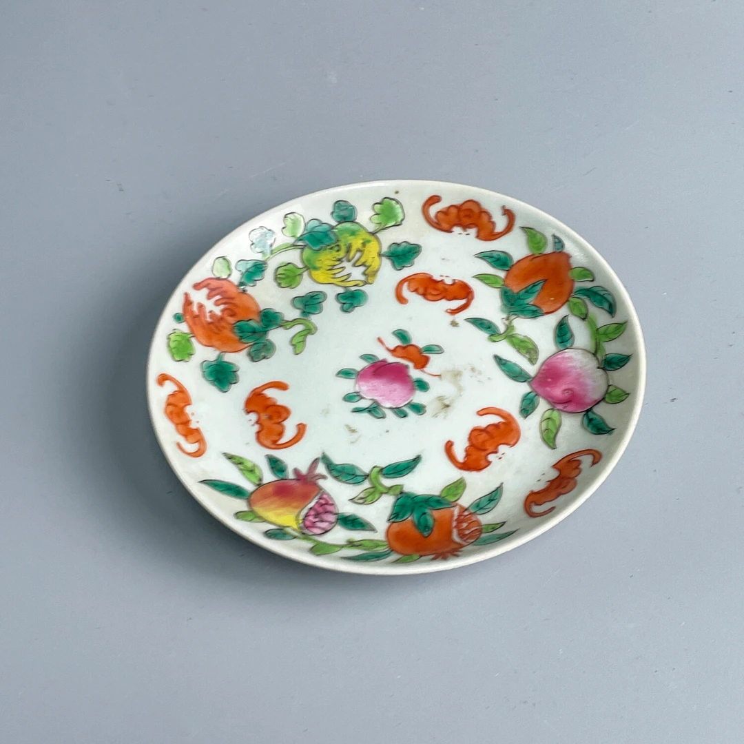 瓷器/古董晚清粉彩三多纹盘-M2XK5003E76古玩/收藏/文物/绣花张