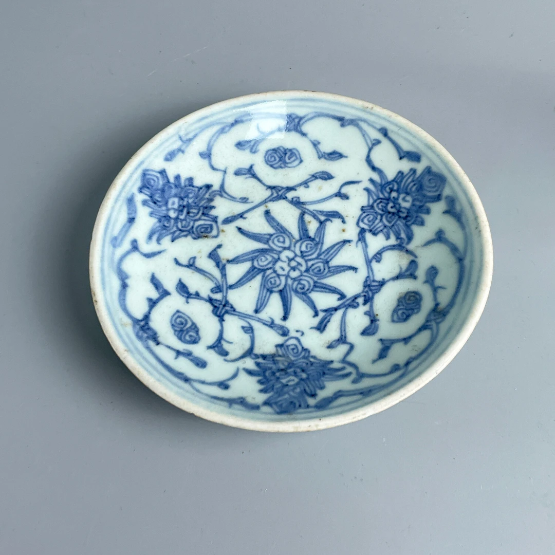 青花瓷/古董道光青花花卉小赏盘M2XKS006186古玩收藏/文物/绣花张