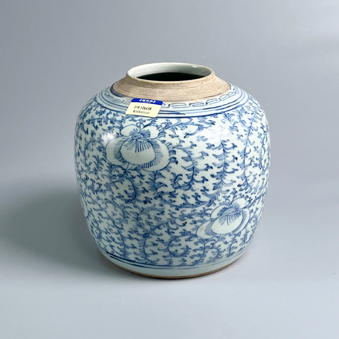 青花瓷/古董清中期编枝莲罐10号M2XFK005559古玩/收藏/文物绣花张
