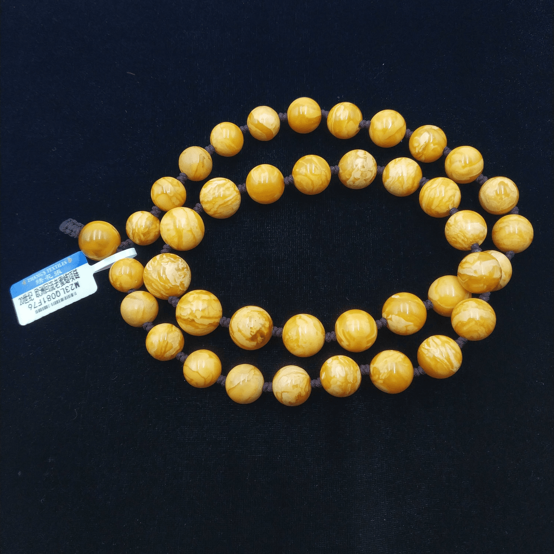 20世纪中期到后期欧洲回流老蜜蜡项链/古玩/绣花张-M23LQ081F76