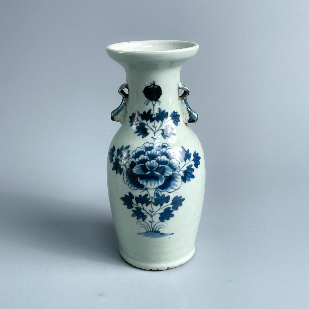 瓷器/古董晚清青釉青花花卉双耳瓶-M2XK6000B59/收藏/文物/绣花张