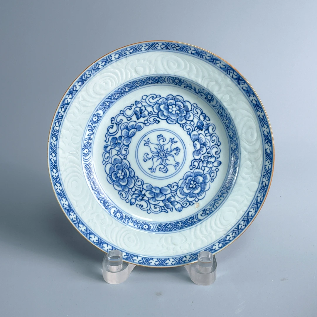 瓷器/古董康熙青花花卉浮雕盘-M2XK6003989/收藏/文物/绣花张