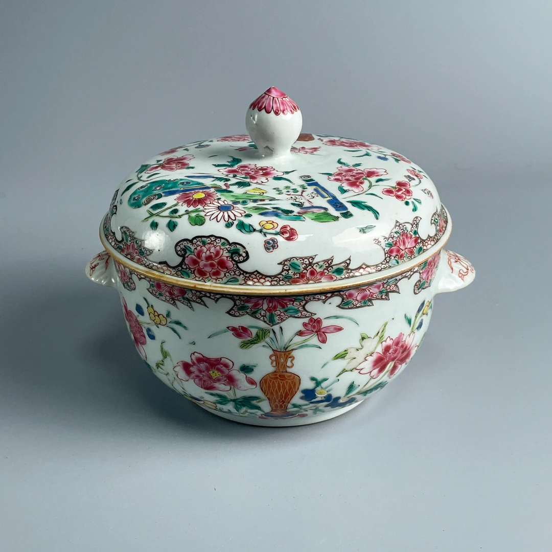 瓷器/古董雍正粉彩花卉纹盖缸M2XKV001888古玩/收藏/文物/绣花张