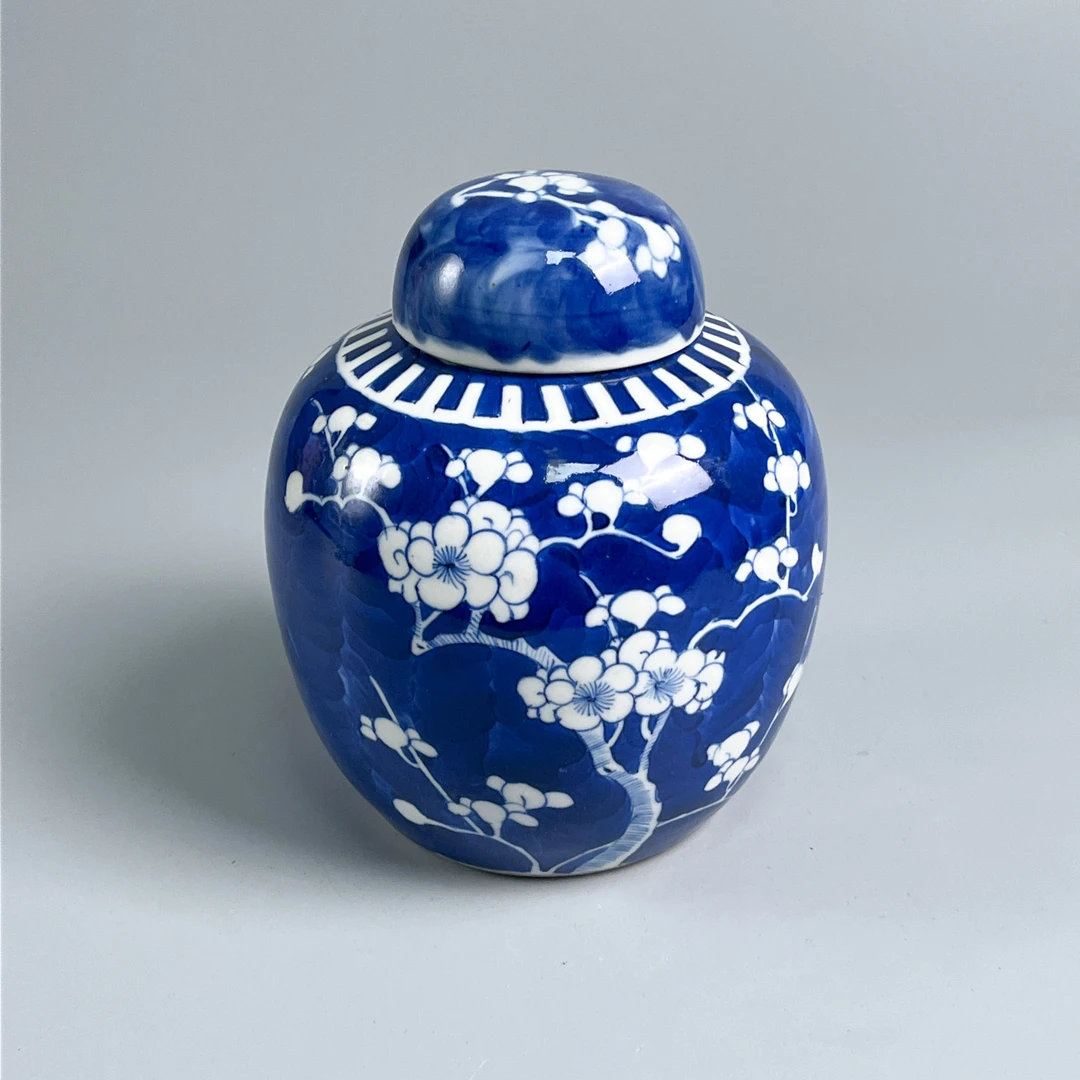 青花瓷/古董民国 冰梅纹盖罐M2XFL00B856古玩/收藏/文物/绣花张