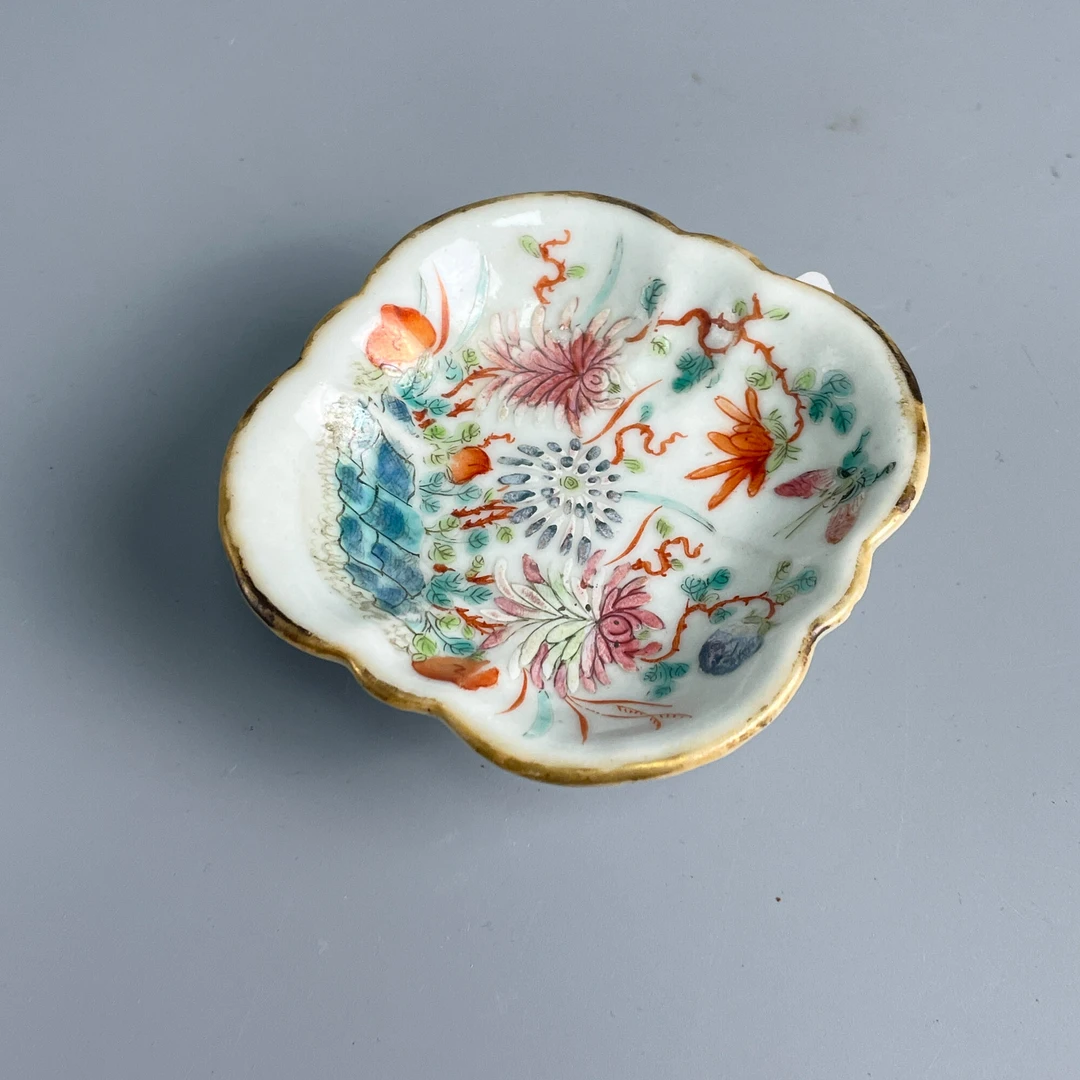 瓷器/古董同治粉彩花卉高足供盘M2XKV006D36古玩收藏/文物/绣花张