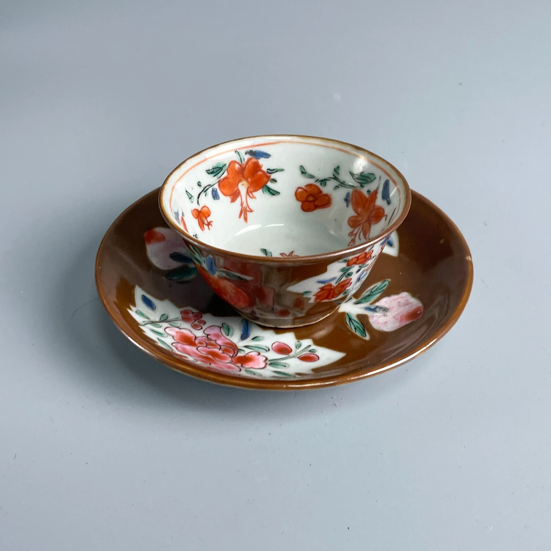 瓷器/古董康熙酱釉粉彩杯碟一套M2XKV00D396/收藏/文物/绣花张