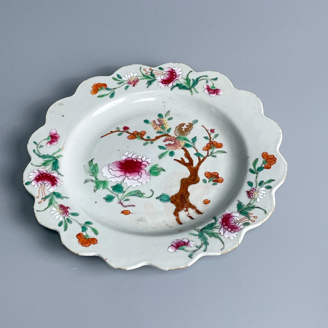 瓷器/古董清乾隆粉彩牡丹纹花口盘M2XJ9003976/收藏/文物/绣花张