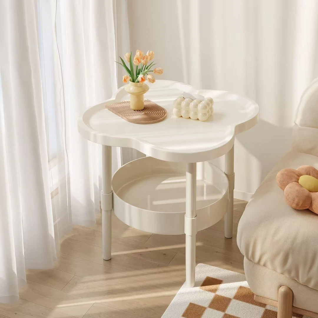 四叶草边几奶油风创意小茶几卧室现代简约可移动床头柜客厅置物架
