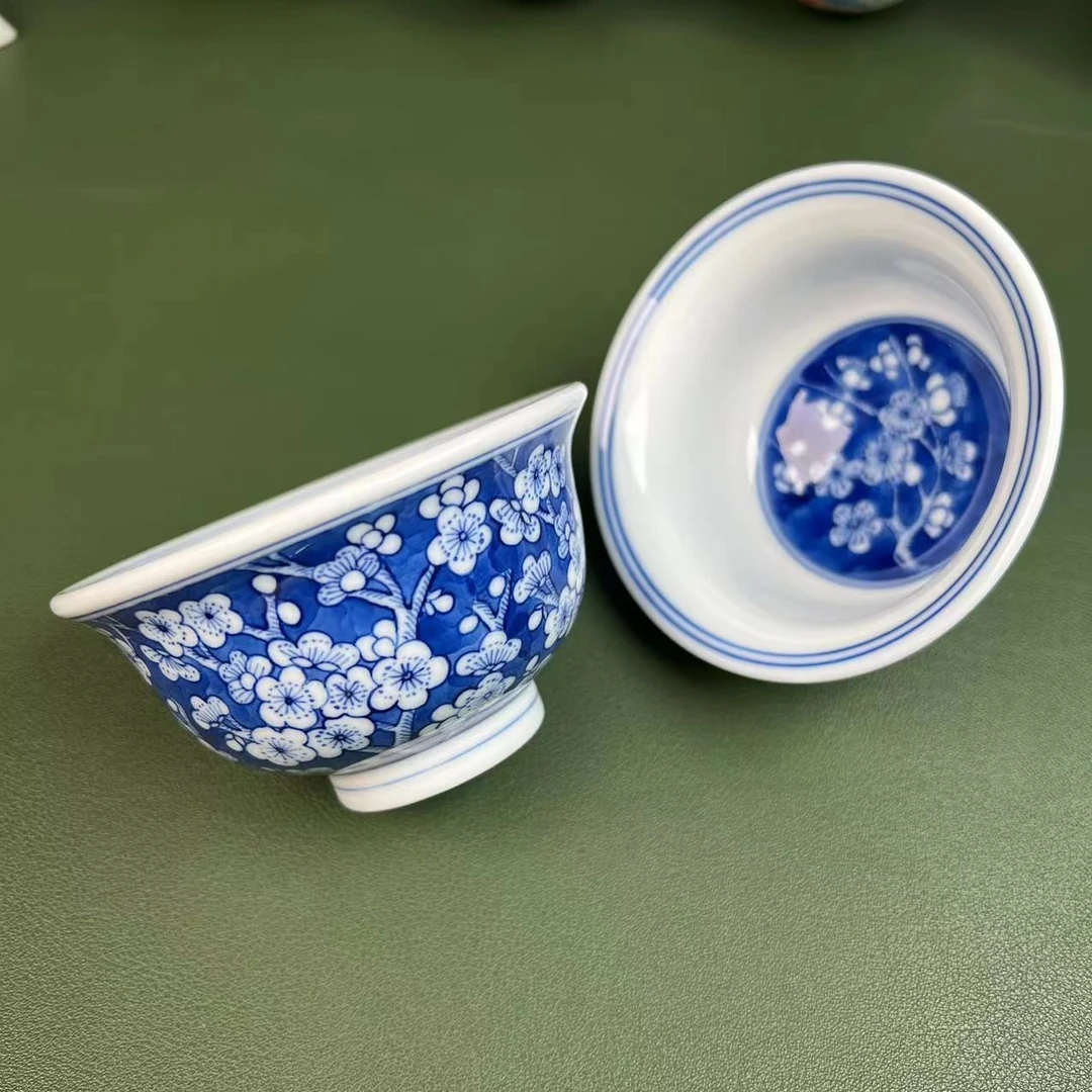 蓝底冰梅 玉泥 压手杯 韩生柴窑 青花主人杯景德镇陶瓷全手工手绘