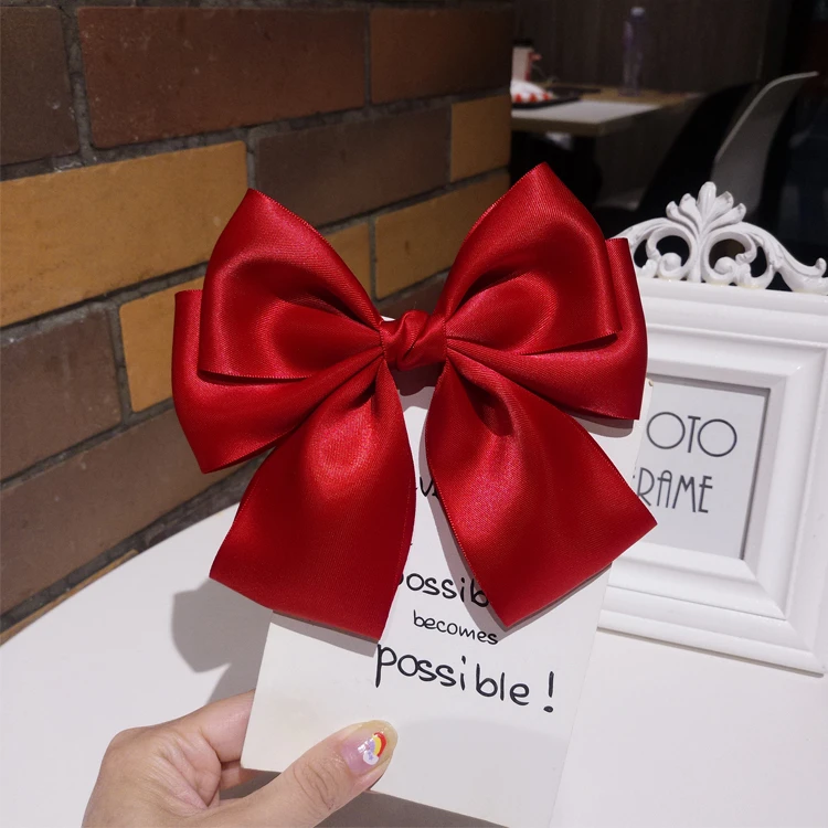 合金发饰 红色大蝴蝶结发夹女韩国弹簧古风 后脑勺马尾夹超仙发卡