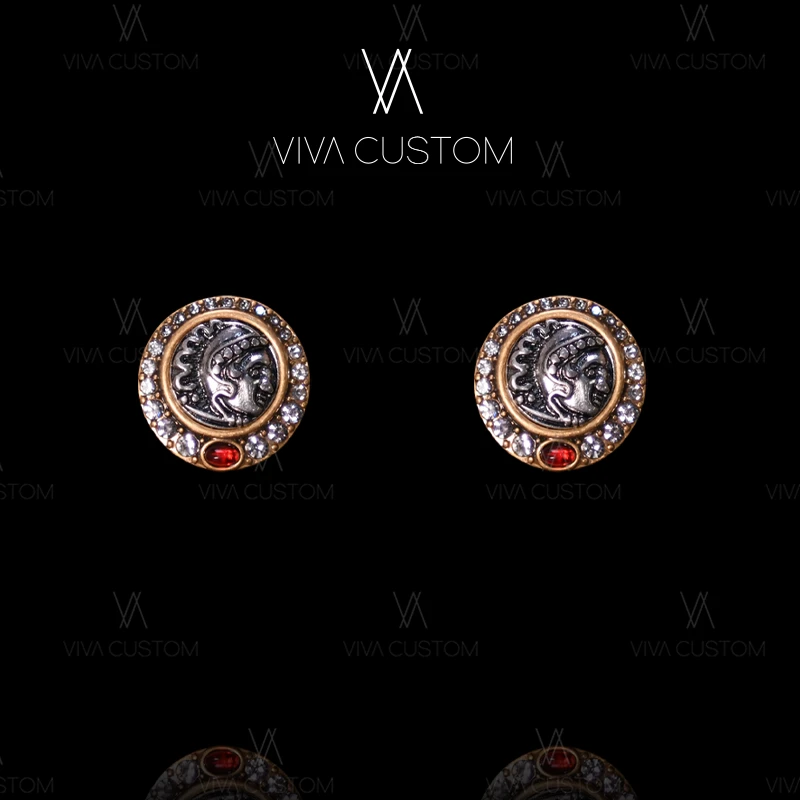 铜合金合成锆石耳饰 （精工系列）复古时尚质感撞色人物耳拍