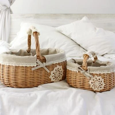 藤编竹编柳编提篮收纳菜篮箱盒水果篮花篮储物篮小礼品竹篮子菜篮