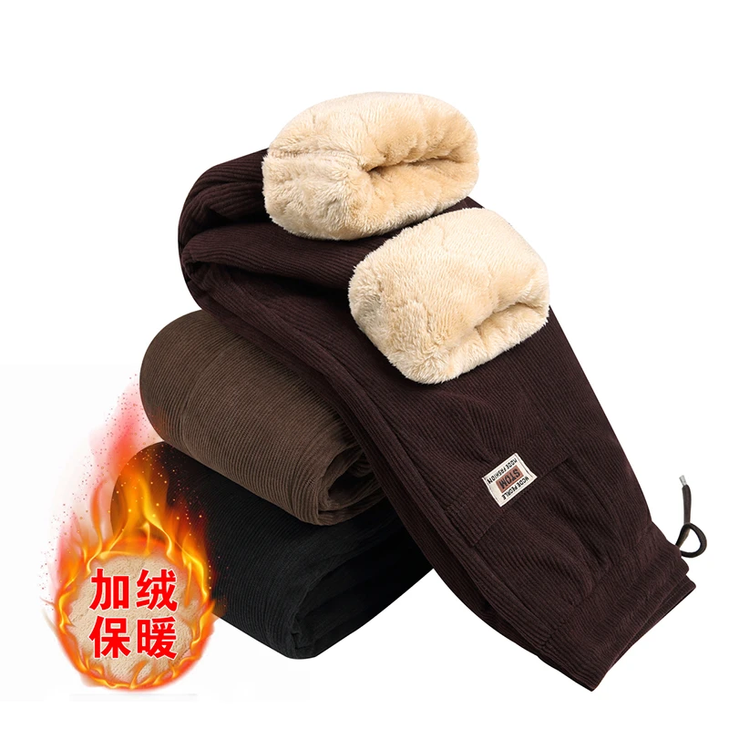 妈妈裤子冬款宽松休闲中老年人女加绒加厚奶奶直筒高腰灯芯绒棉裤