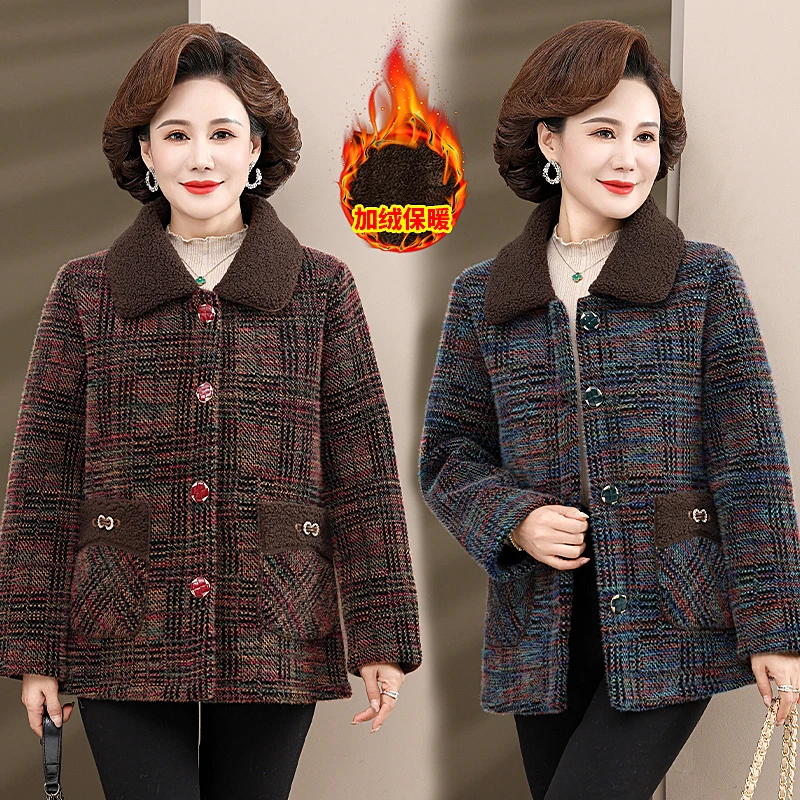 中年妈妈秋冬棉袄加绒加厚保暖绒毛一体减龄奶奶小个子洋气外套