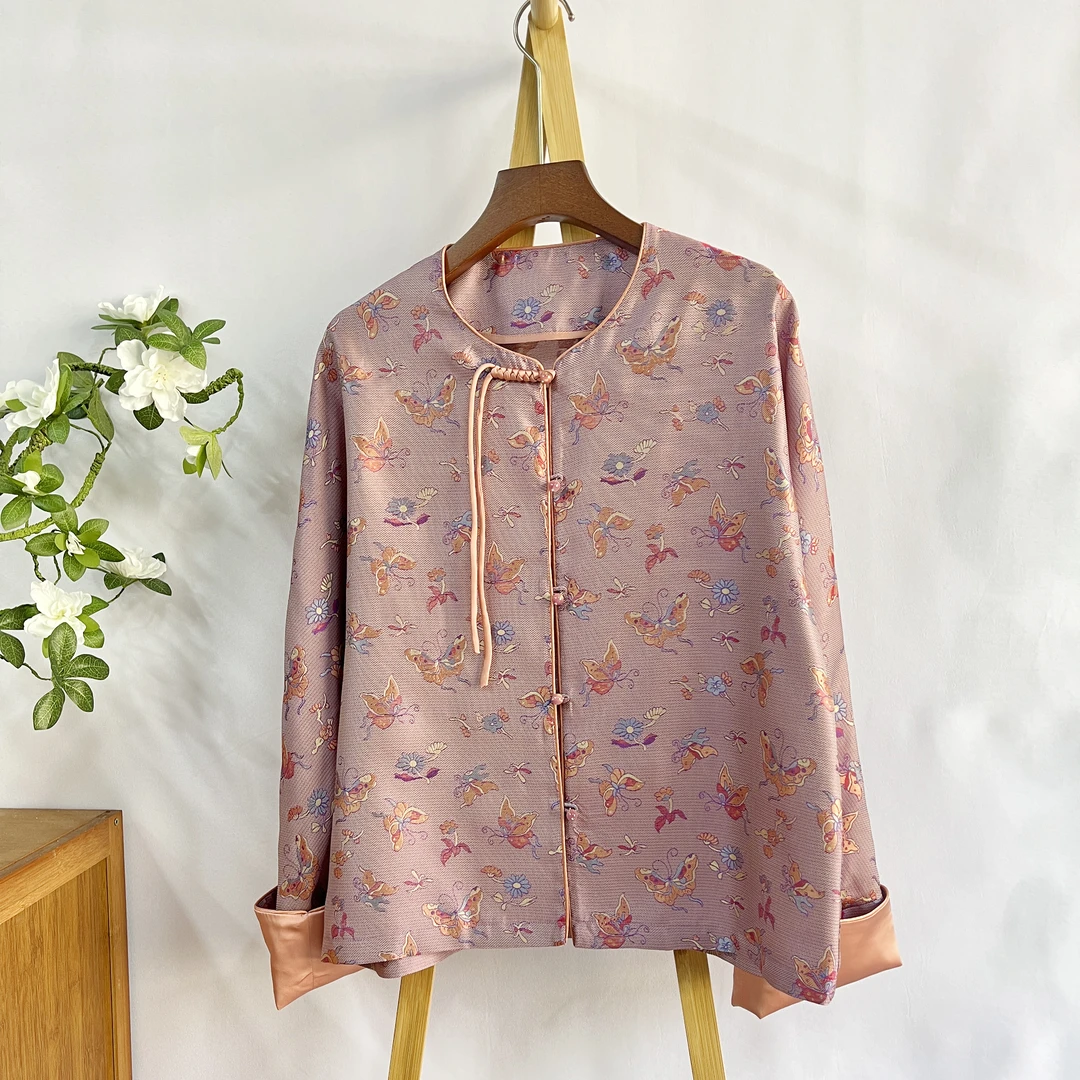 【七色罗紫蝴蝶】紫色机织七色罗紫蝴蝶宽松气质中国风长袖上衣