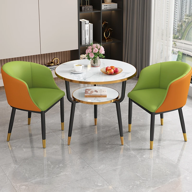 小户型洽谈圆桌现代简约商务接待会客一桌四椅休闲桌椅组合餐桌
