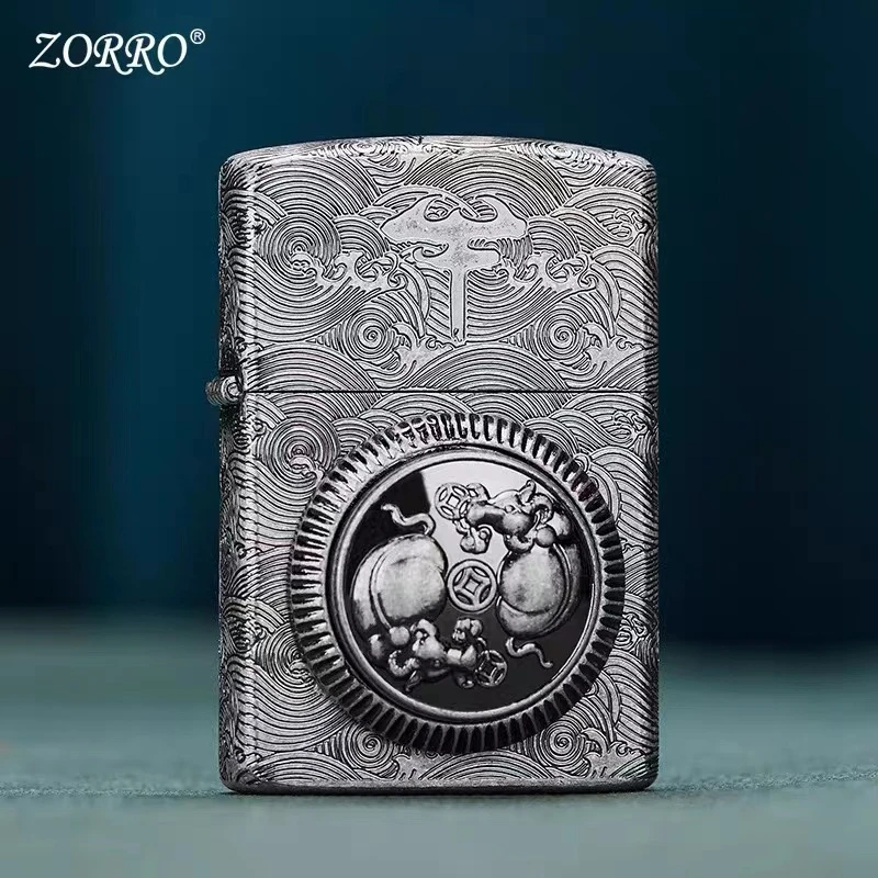 ZORRO佐罗复古时尚精雕煤油打火机雕刻贴章扭转乾坤防风打火机