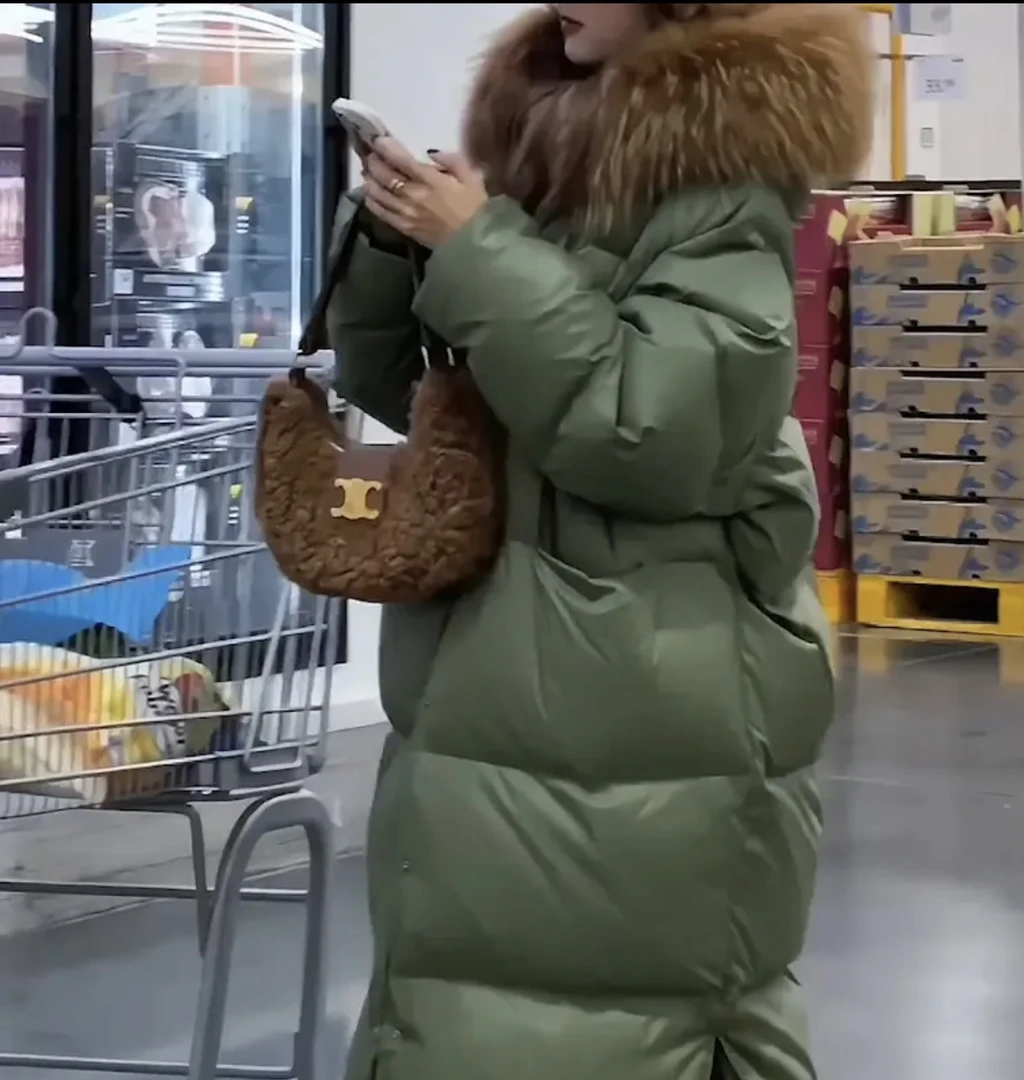 高端时髦高级感羽绒服保暖加厚90白鸭绒中长款大毛领宽松韩版过膝