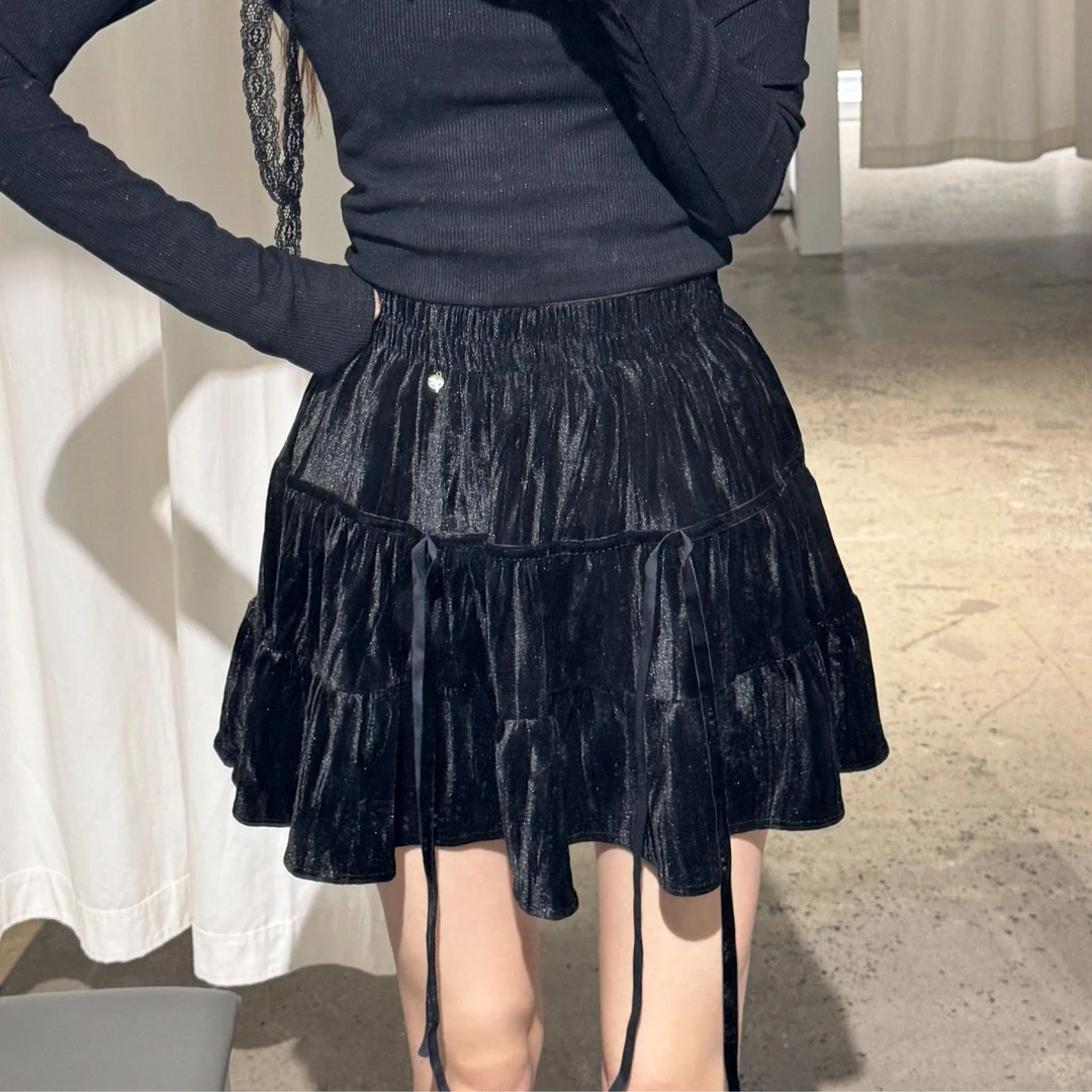 ANPK女装时尚纯欲甜美黑色百褶裙半身裙AD241I8673