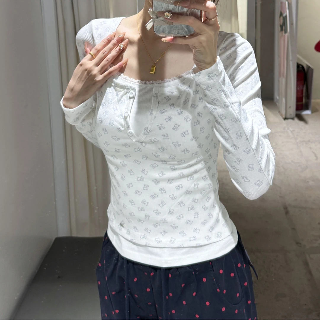 ANPK女装时尚纯欲甜妹小熊满印长袖T恤AD121I8677