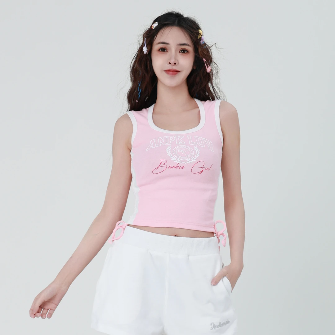 ANPK纯欲甜辣撞色拼接侧边抽绳绑带修身无袖短背心AD114C1206