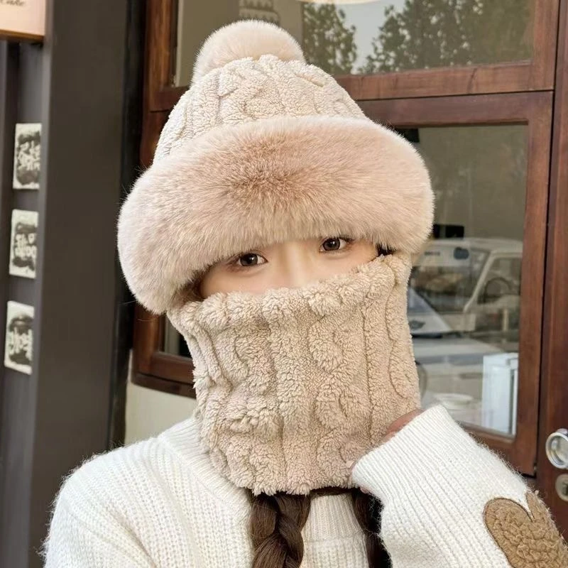 秋冬季加厚骑行防风围脖口罩一体护耳保暖帽针织百搭学生女生时尚
