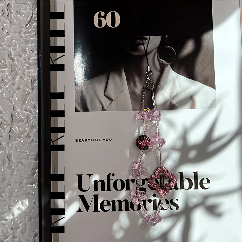 【高定短链-粉豹纹四叶草】水晶短链原创-苹果安卓通用防丢可拆卸