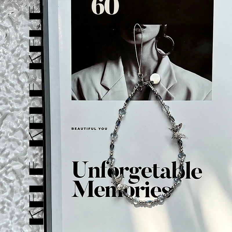 【KELE短链-四叶蓝晶蝴蝶】水晶短链原创设计-苹果安卓通用防丢