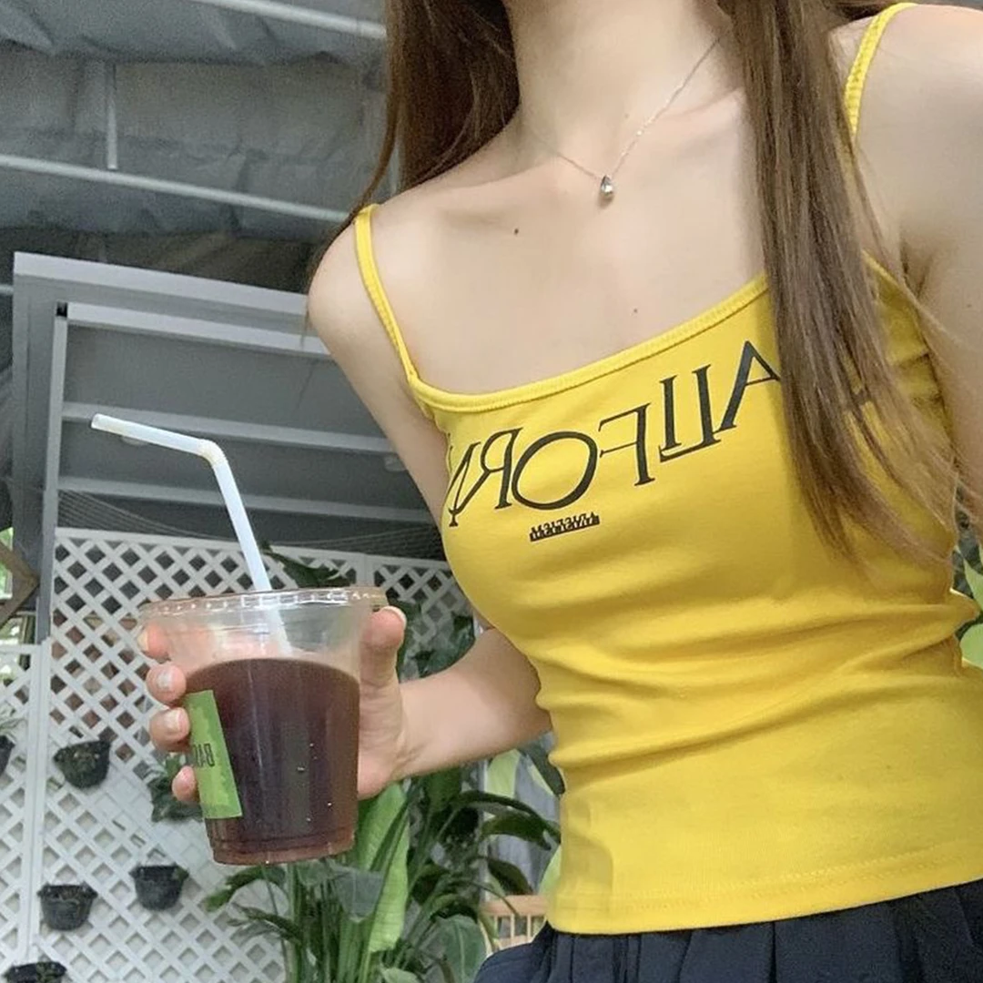 【美式辣妹】纯欲吊带背心美背 带胸垫固定杯 可内搭可单穿