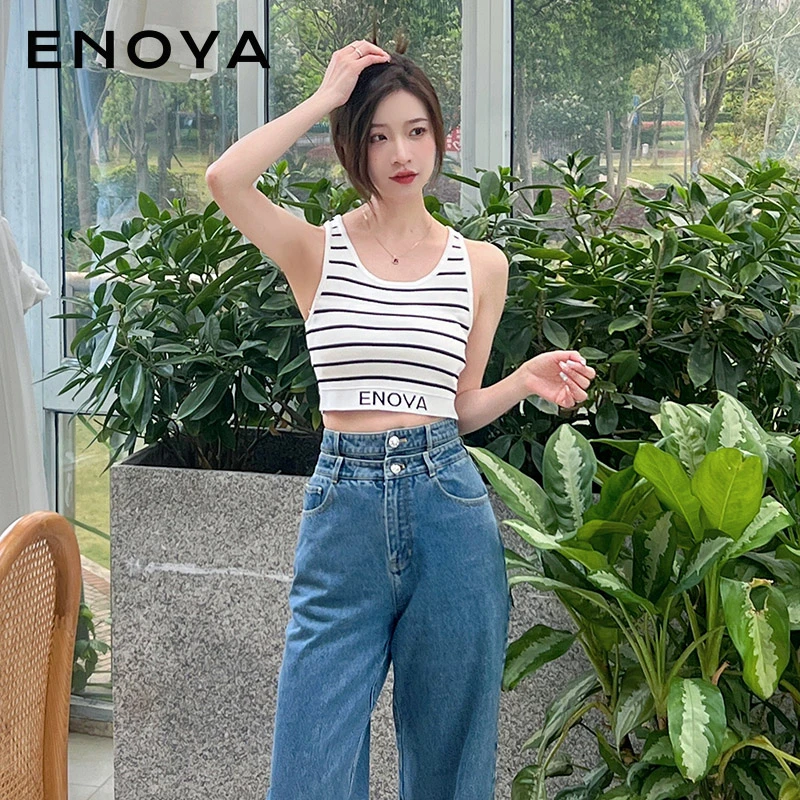 ENOYA夏季新款辣妹性感条纹减龄内搭背心吊带女短款露肚脐外穿