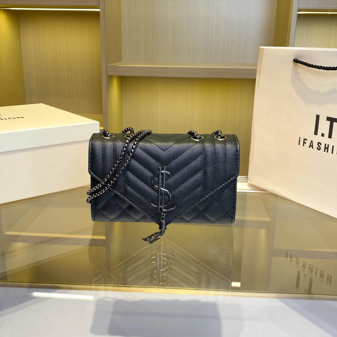 秋冬季雅丹新款菱形格时尚潮流百搭链条单肩斜挎小方包h036黑