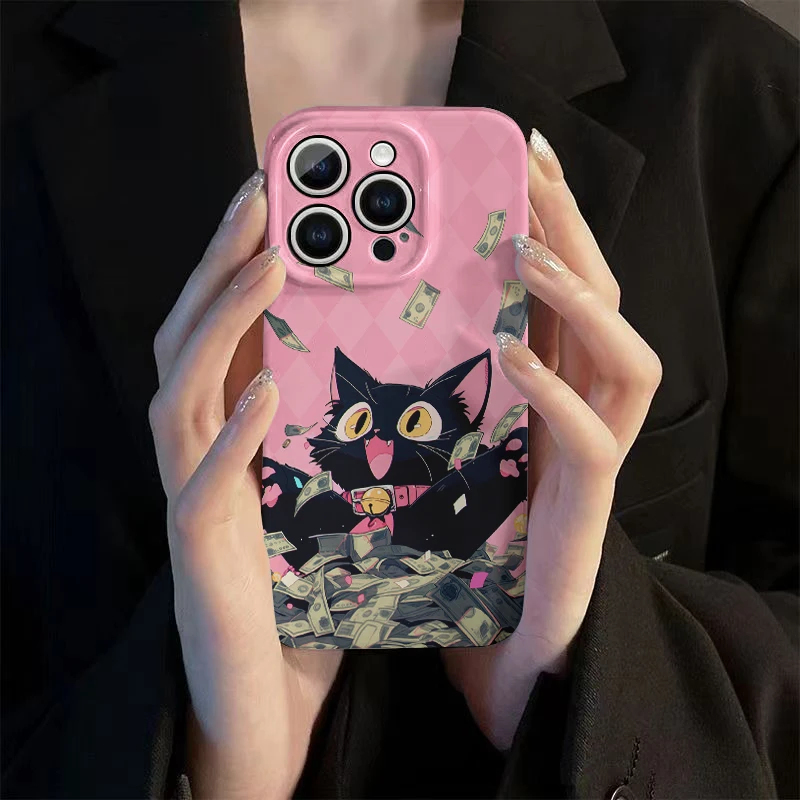 发财猫猫黑适用苹果手机壳华为OPPO荣耀VIVO小米动漫菲林壳