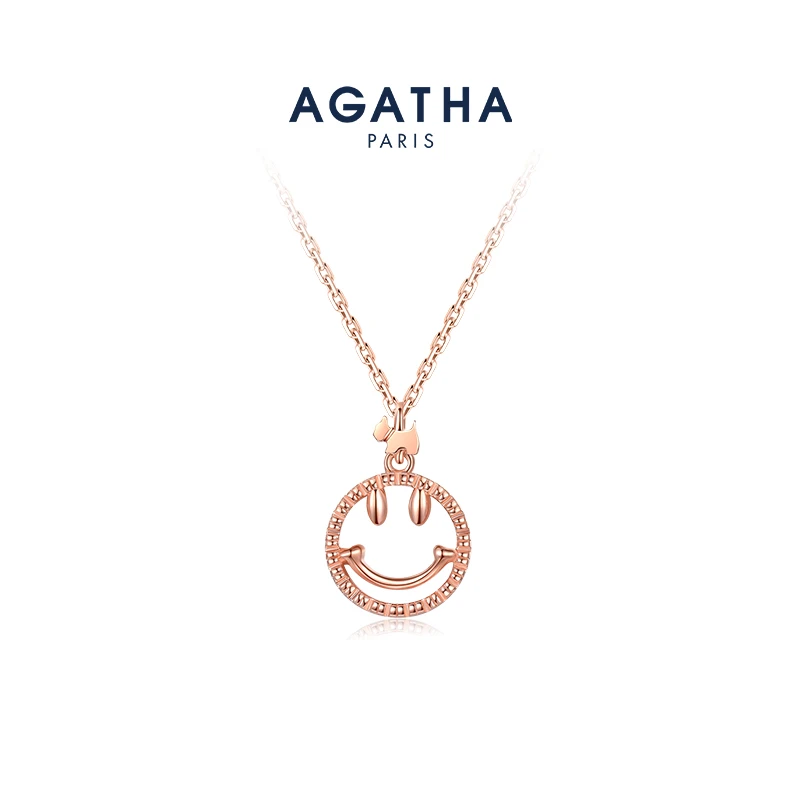 AGATHA 坠链均925银 笑脸项链微笑镂空轻奢情侣ins百搭锁骨简约D