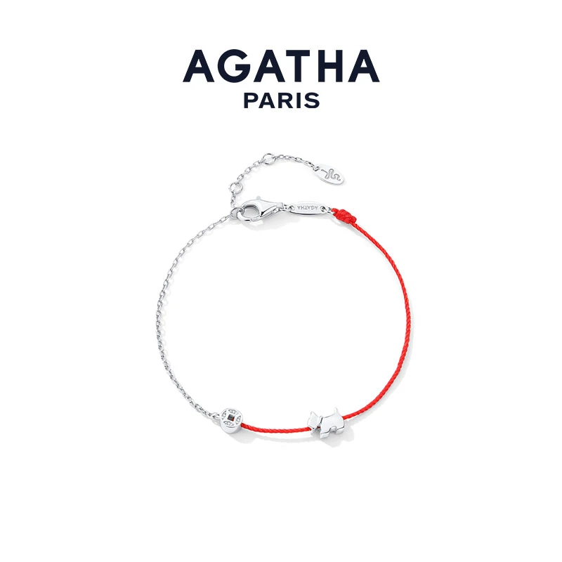 AGATHA 925银合成锆石手链 冬日蛇年编织幸运钱币小狗红绳手链D