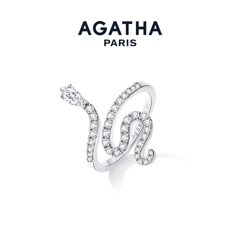 AGATHA 925银合成锆石戒指 本命年满钻蛇影蜕变系列戒指D