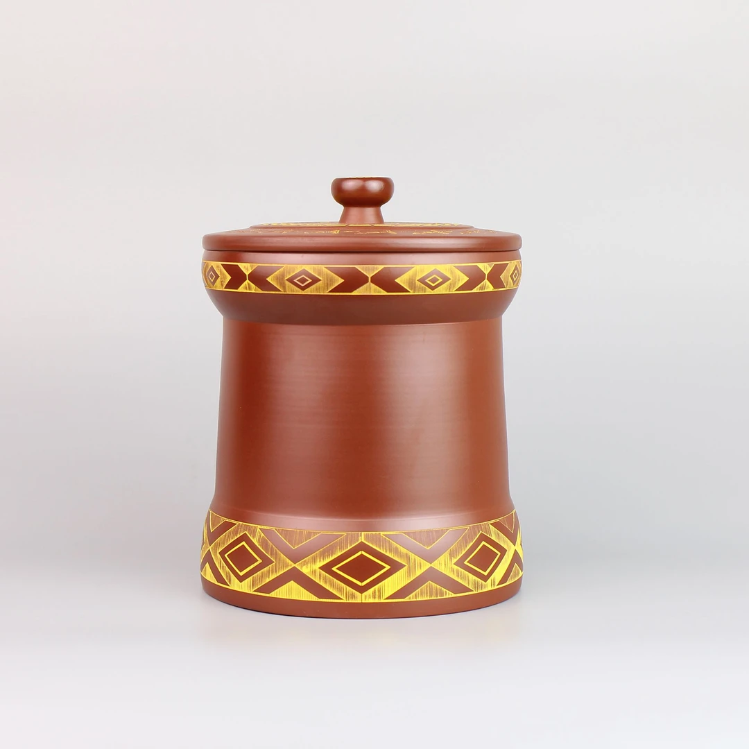 淳艺茶器 铜鼓茶叶罐 1斤装 储存茶叶 钦州坭兴陶罐 中式装茶器