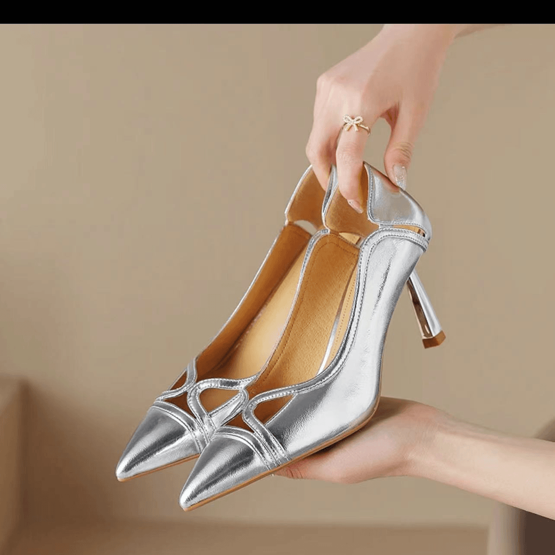 牛m1340银色  浅口高跟鞋气质白色时尚百搭性感细跟法式