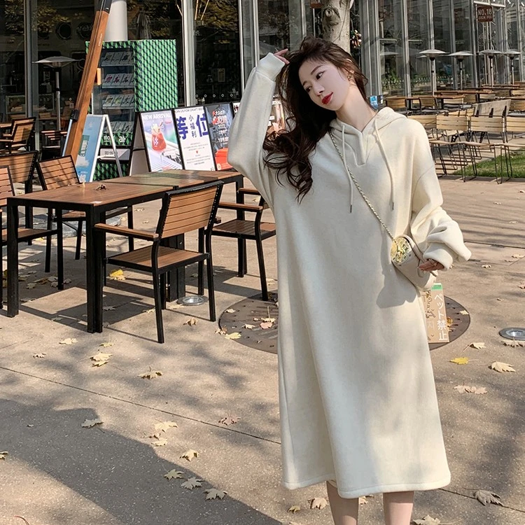 【晨曦直播间】连衣裙冬加绒加厚高级感长袖长款连帽裙子