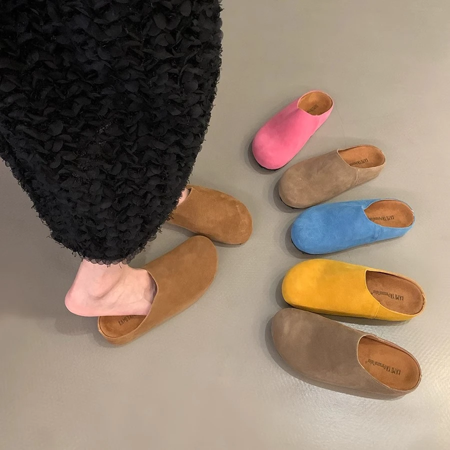 复古丑萌彩色厚底勃肯包头半拖鞋女2024新款懒人一脚蹬博肯凉拖鞋