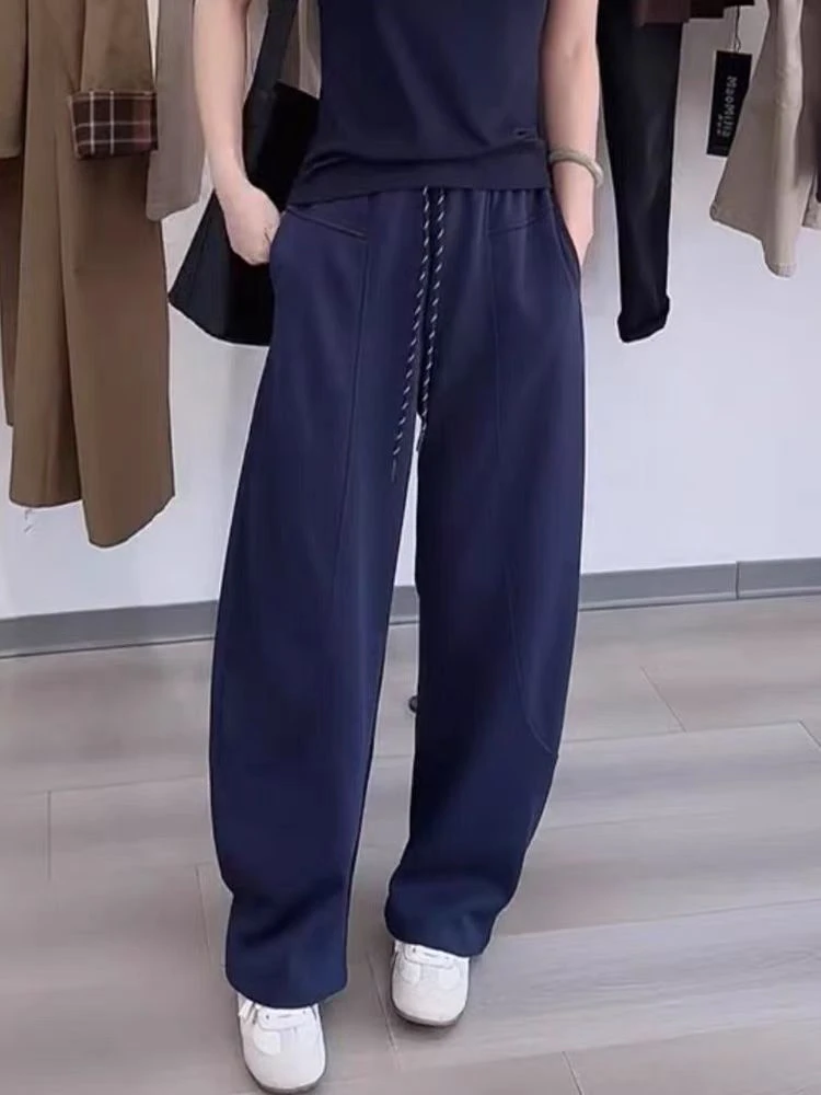2024秋季新款时尚宽松抽绳高腰显瘦气质网红百搭休闲裤弯刀裤女