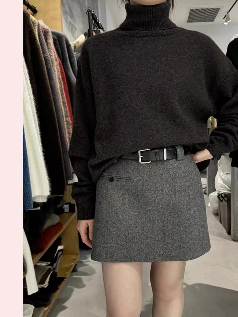 配腰带 一字口袋显瘦休闲半身裙轻奢高腰A字内衬防走光百搭短裙